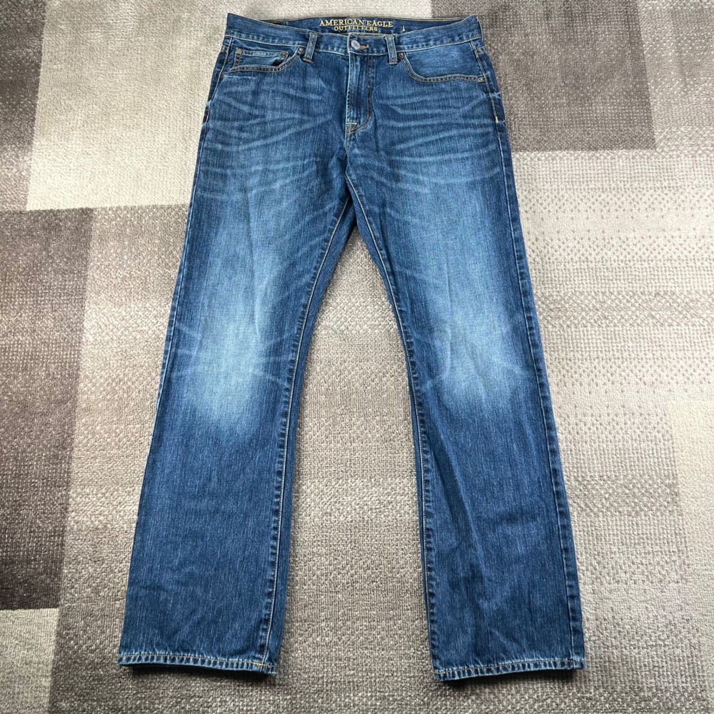 American Eagle Outfitters Original Boot Jeans Mens 34x34 Blue Denim Whiskered